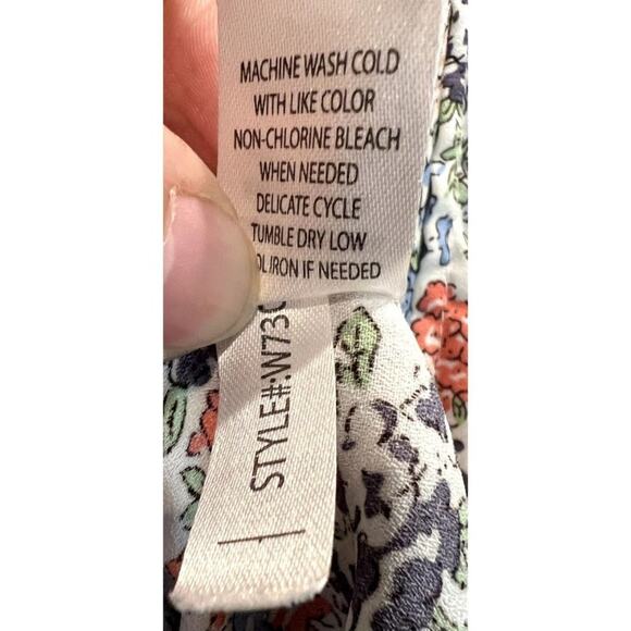 Moral Fiber Blouse Top Shirt Size XL Floral Tie front Ballon Sleeve open slit on - Picture 10 of 11